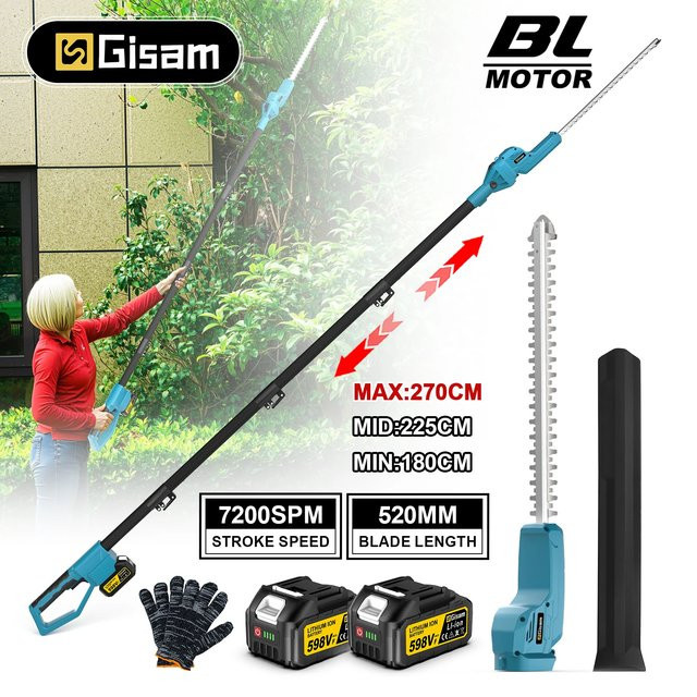 Gisam Bürstenloser Elektrischer Hochastschneider und Teleskop-Heckenschere in Blau für Makita LXT 18V Akku - Bild 1