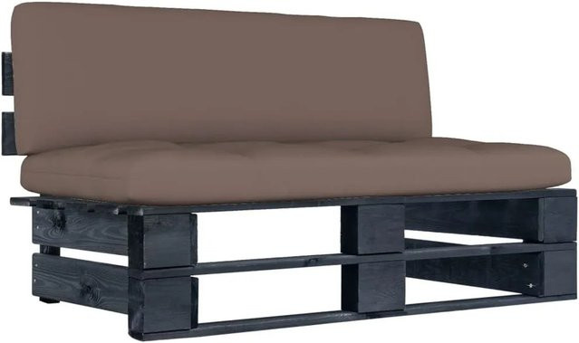 vidaXL Garten-Mittelsofa aus imprägniertem Kiefernholz in Schwarz mit Polsterkissen und UV-beständigem Outdoor-Stoff in Taupe - Bild 1