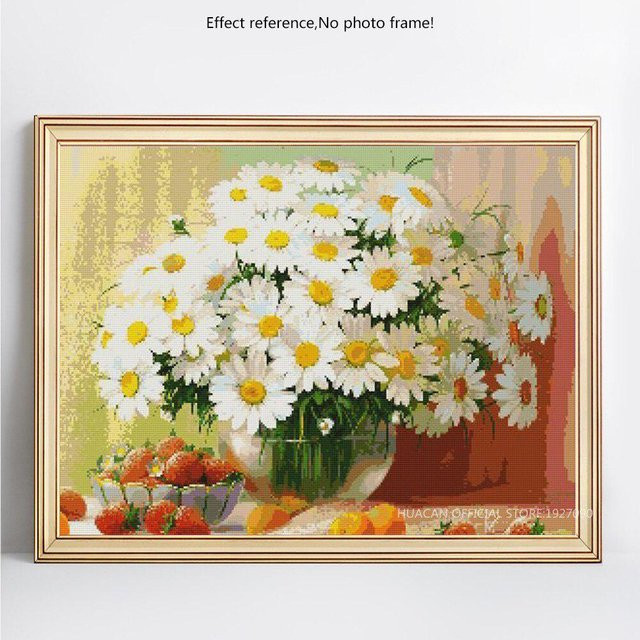 FIYO Diamant Mosaik Gänseblümchen 5D DIY Diamantmalerei mit Strasssteinen, Motiv Blume, Mehrfarbig, Breite: 50 cm, Höhe: 70 cm - Bild 1