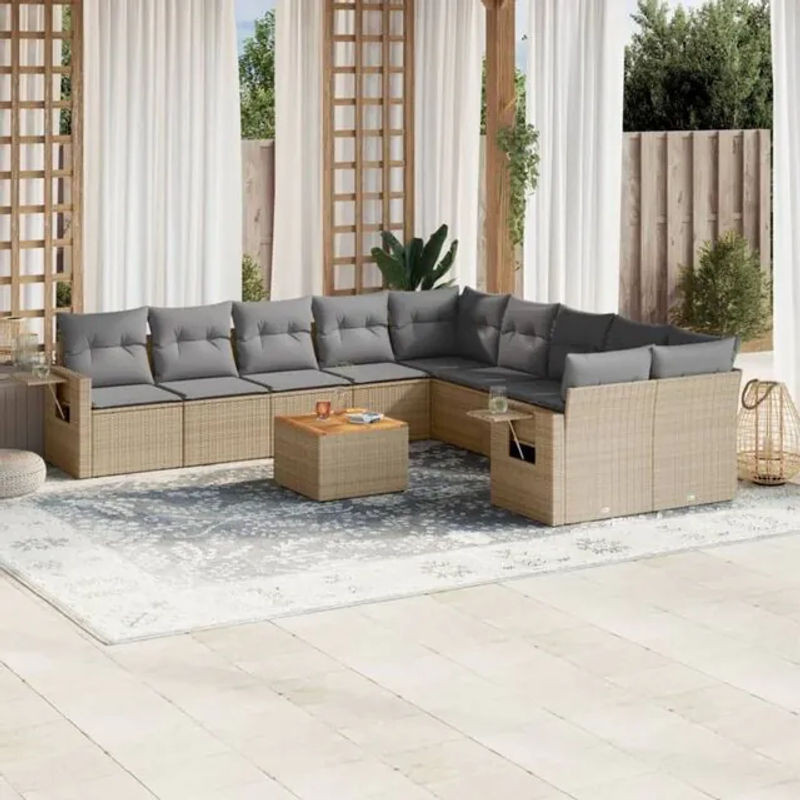 Vidaxl 11-tlg. Garten-Sofagarnitur aus Polyrattan mit Kissen in Beige - Bild 1