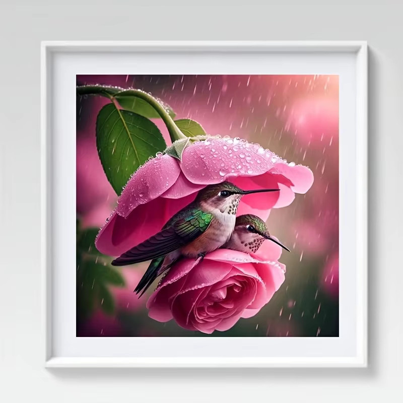 KAYOU 5D Diamantmalerei-Set Kolibris im rosa Rosenregen als Wanddekoration in Mehrfarbig - Bild 2