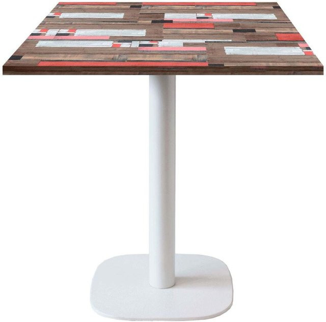 RestooTab Tisch Round quadratisch mit weißem Gestell und mehrfarbiger Platte, B/T/H: 70 x 70 x 75 cm - Bild 1