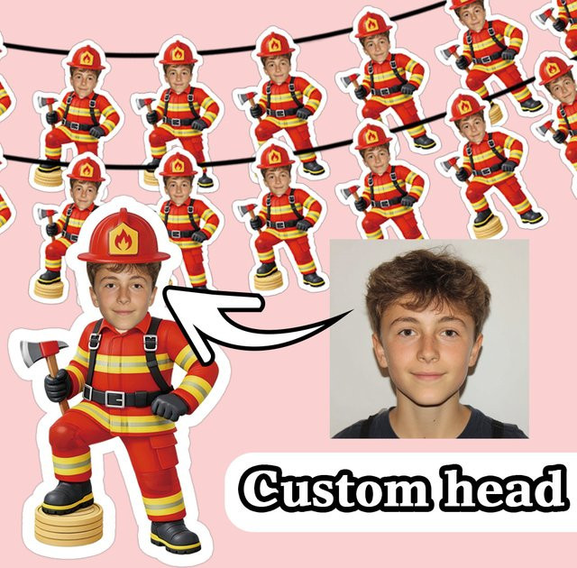 Personalisierte Feuerwehr-Geburtstagsbanner von joy-enlife, bunte Wimpel-Dekoration aus Papier für Kinderpartys - Bild 1