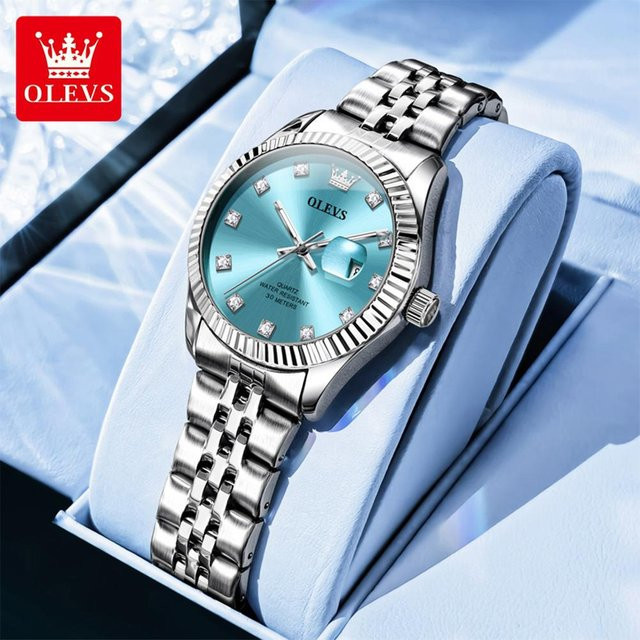 OLEVS Armbanduhr, Quarz, Edelstahl, blau/silber, Damen - Bild 1