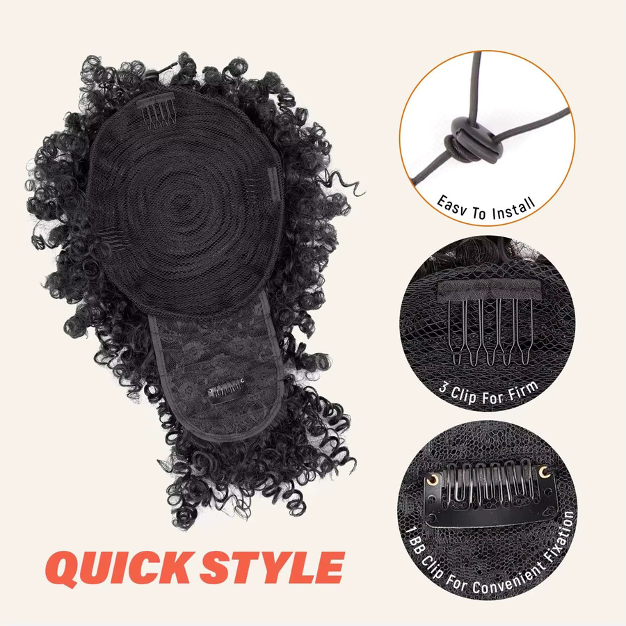 Synthetischer Afro Puff Kordelzug mit Pony, Kinky Curly Haarteil - Bild 4