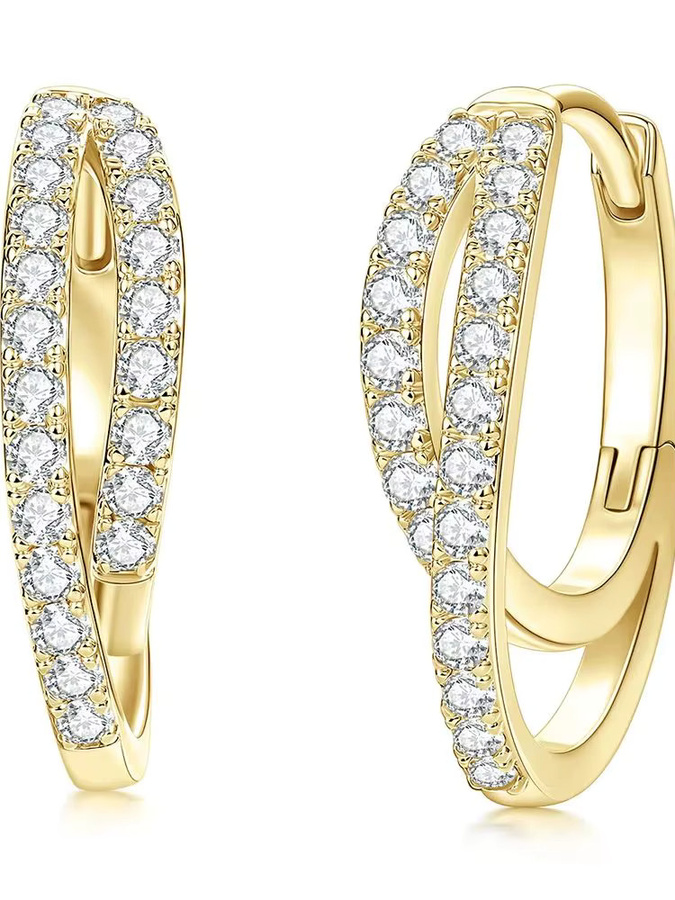 OXTAO Doppel-Reifenohrringe, 14 Karat Gold gefüllt, Moissanit, Damen - Bild 3