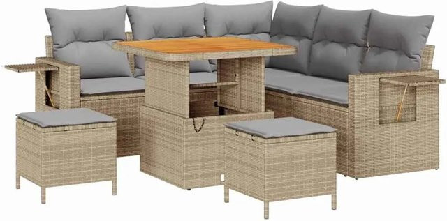 vidaXL Gartensofa-Set aus Poly-Rattan in L-Form mit 9 Kissen in Beige und Grau - Bild 1