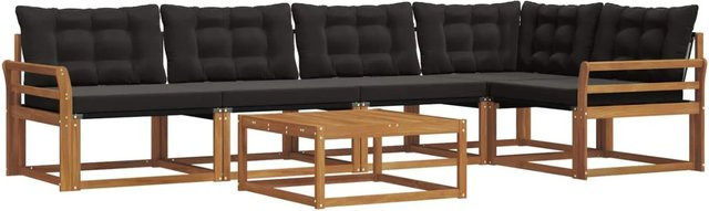vidaXL Outdoor-Sofagarnitur 6-teilig aus Akazienholz mit Textilene und Kissen in Natur und Schwarz - Bild 1