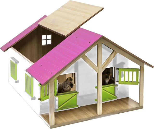 Kids Globe Farming Pferde Stall aus Holz 1:24 mit Werkstatt, Dach und Tür beweglich - Bild 1