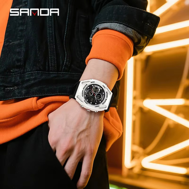 SANDA Digitaluhr Chronograph, Kunststoff, Schwarz, Herren - Bild 3
