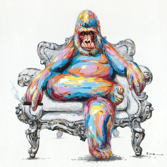 Art Universe Leinwandbild Bunter Gorilla im Sessel Modern Abstract Multicolor B/B/H: 70 x 70 x 70 cm - Bild 1