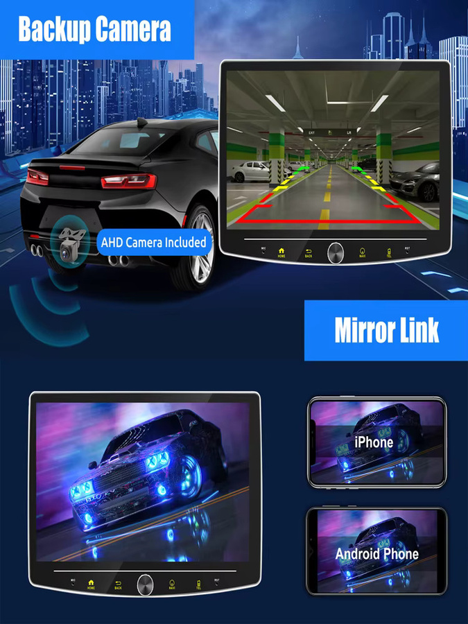 ESSGOO Universal Autoradio 1 DIN mit Android 15, 10 Zoll drehbarem 360° Touchscreen, 64GB, Schwarz, mit Apple CarPlay, Android Auto, GPS, WiFi, Bluetooth und Lenkradfernbedienung - Bild 7