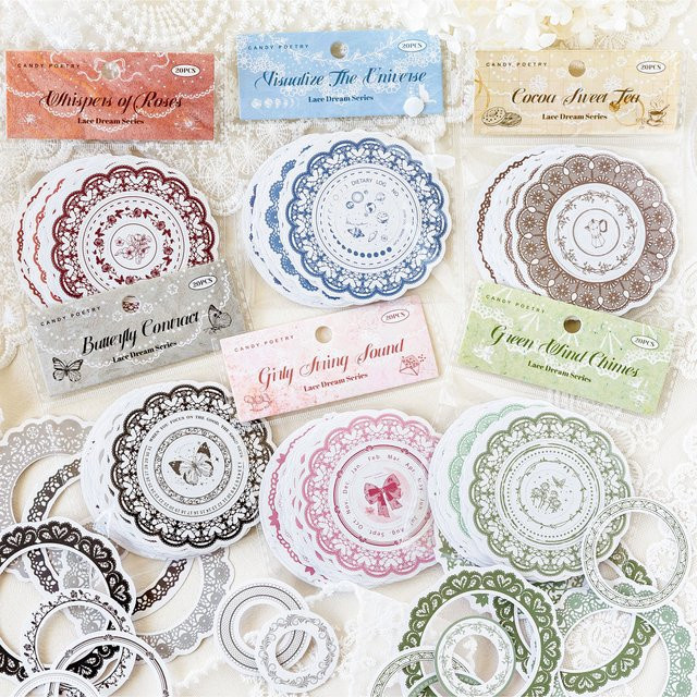 JIANQI 20 Stück Vintage INS dekorative Aufkleber mit ausgehöhlten kreisförmigen Rändern in Multicolour zum DIY Basteln - Bild 1