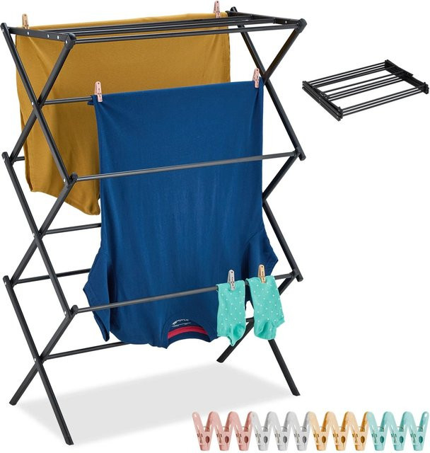 Relaxdays Wäscheständer aus Stahl in Schwarz, klappbar, B: 105 cm, H: 74 cm, T: 37 cm - Bild 1