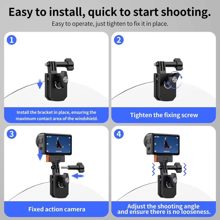 Motorrad-Windschutzscheibenhalterung aus Aluminiumlegierung für DJI Osmo Pocket 3, Action 5 Pro, Action 6 und GoPro, Insta360 X4, X5, GO Ultra in Schwarz - Bild 2