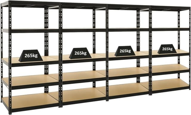 4x PROREGAL Schwerlastregal Tiger, 5-Ebenen, Schwarz, H x B x T: 180 x 90 x 60 cm - Bild 1
