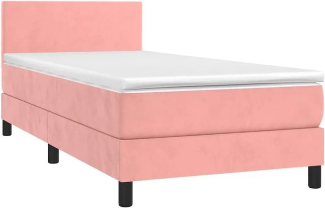 vidaXL Boxspringbett mit Matratze in Rosa, Samt, mit LED-Unterbettbeleuchtung und USB-Anschluss, Hybrid-Konstruktion mit Taschenfederkern, B/T/H: 90 x 200 x 78 cm - Bild 1