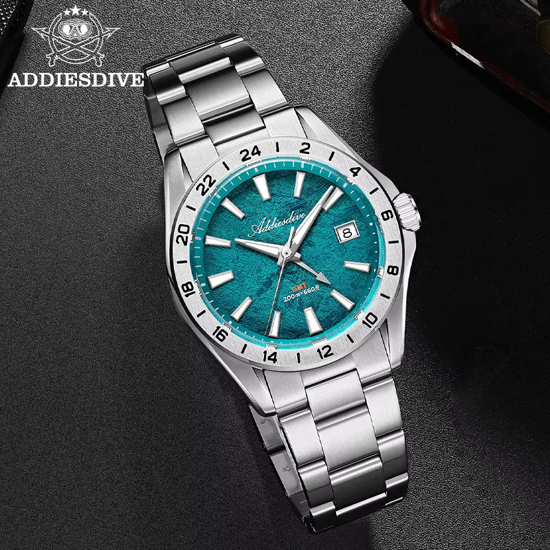 ADDIESDIVE Armbanduhr, GMT-Quarz, Edelstahl, 38 mm, Saphirglas, 20 ATM, Unisex - Bild 2