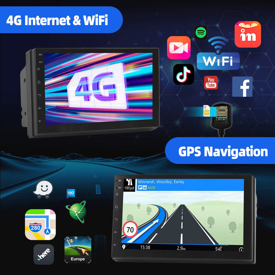 ESSGOO Android 14 Autoradio mit 6+128 GB Speicher, 2 DIN QLED Touchscreen, kabelloses CarPlay, Android Auto, GPS, Bluetooth, WiFi und 4G LTE in Schwarz - Bild 4