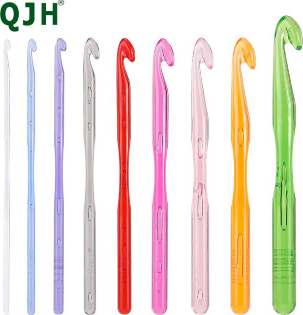 QJH Häkelnadel-Set aus transparentem Harz mit 9 ergonomischen Nadeln in Mehrfarben, Größen 3 mm bis 12 mm - Bild 1