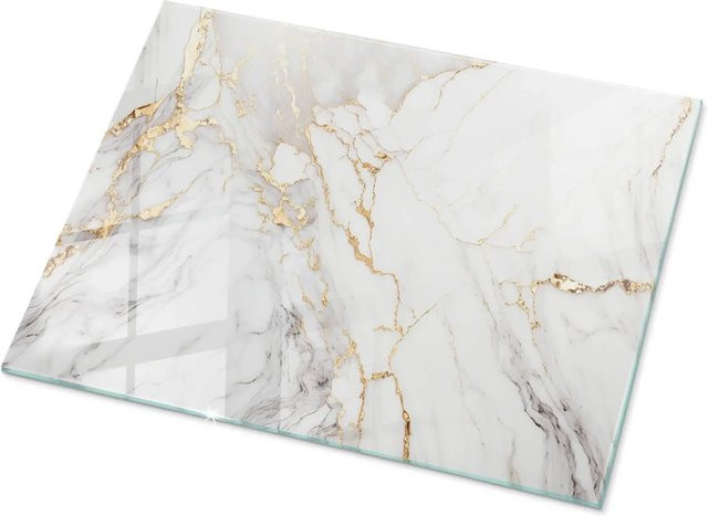 Tulup Tischplatte aus Glas in Weiß mit Marmor-Optik, Rechteckig, B/T: 80 x 60 cm - Bild 1