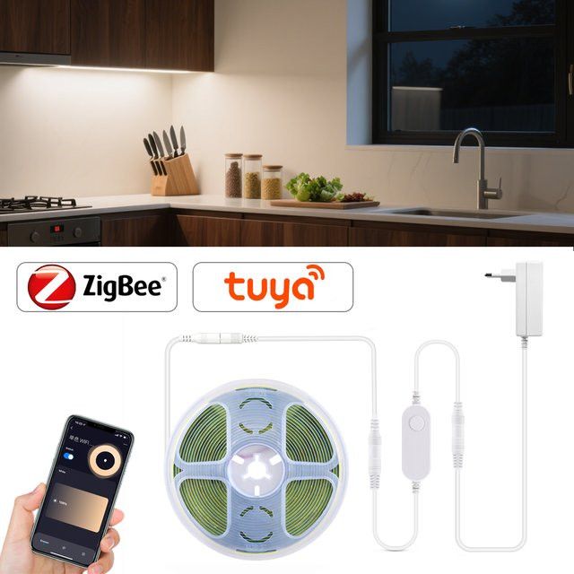 CHNAITEKE Zigbee 3.0 COB LED Streifen 12V mit Ra90, Farbe: White, Smart Home kompatibel mit Tuya App, Alexa und Google Sprachsteuerung - Bild 1