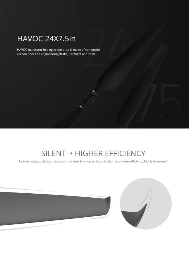 MAD HAOVC Hochleistungs-Kohlefaser-Blattpropeller für Dr-ones Multirotor, Schwarz, 24 x 7,5 Zoll - Bild 4
