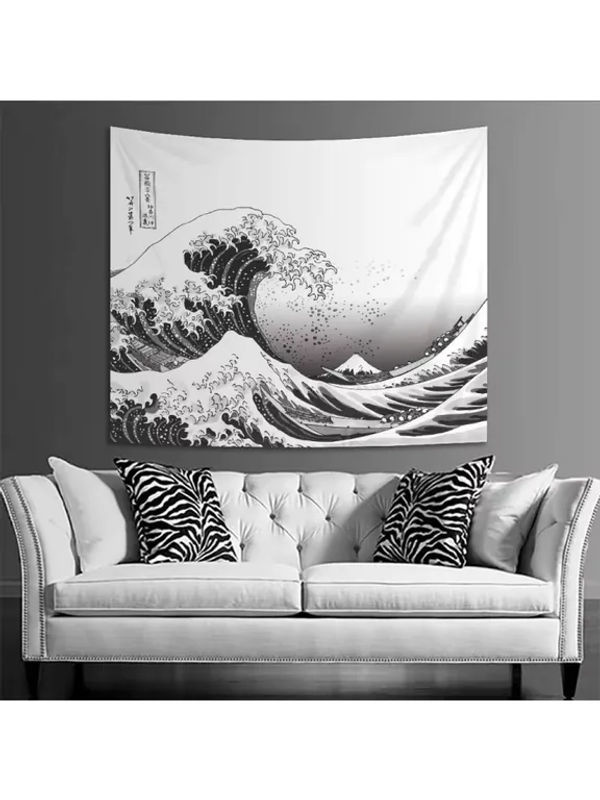 VIKAMA Wandteppich Die große Welle vor Kanagawa, japanische Ukiyo-e-Kunst als Wandbehang in Schwarz-Weiß, B/H: 60 x 40 cm - Bild 7