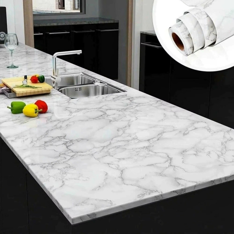 Selbstklebender Wandaufkleber in Marmor-Optik aus PVC, wasserdicht und schimmelresistent für Küchenschränke und Arbeitsplatten, Breite: 40 cm - Bild 3