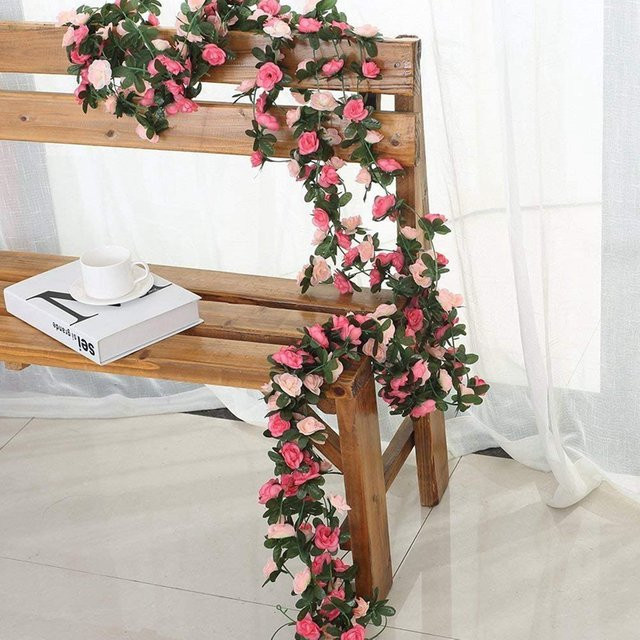 XIAOYINMO Künstliche Rosen Girlande in Blau für Dekorationen zu Hochzeit, Valentinstag und im Garten - Bild 1