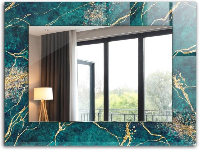 Tulup Wandspiegel mit grünem Marmor-Aufdruck, rechteckig, B: 80 cm, H: 60 cm - Bild 1