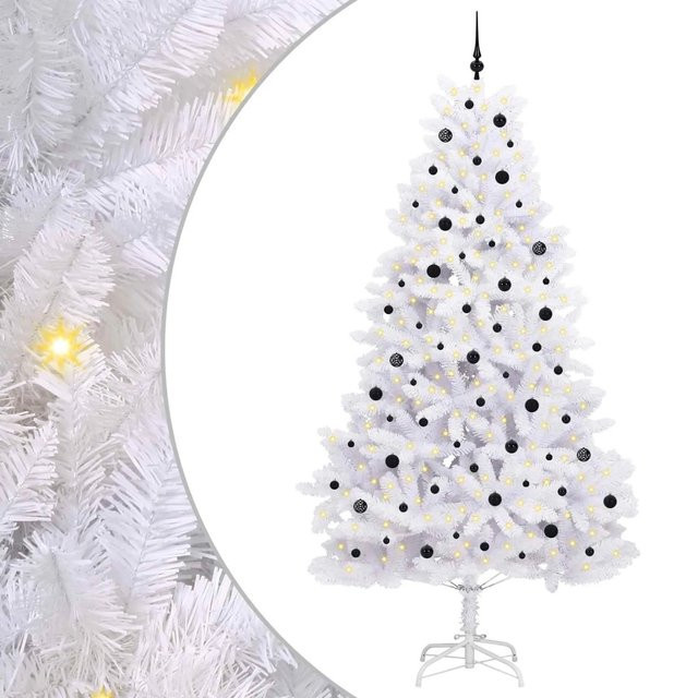 vidaXL Künstlicher Klappbarer Weihnachtsbaum Weiß mit Warmweißer LED-Beleuchtung, Höhe: 270 cm - Bild 1