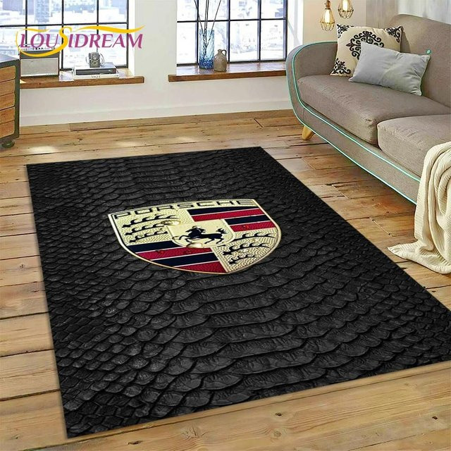Potdemiel Porsche 3D-Druck Teppich in Schwarz, rutschfeste Fußmatte für Wohnzimmer und Schlafzimmer, B/L: 80 x 120 cm - Bild 1