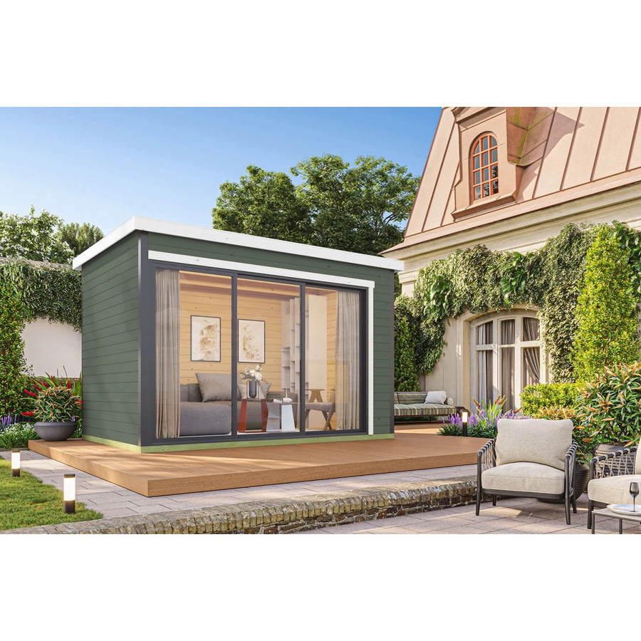 Lasita Blockbohlenhaus Austin Gartenhaus in Grün, B/T/H: 379,6 x 239,4 x 259,6 cm - Bild 2