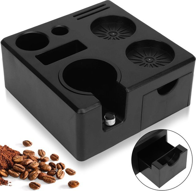 Leeseph 7-in-1 Espresso-Tampingstation und Organizer-Box in Schwarz für 51/54/58mm Tamper, Verteiler und Siebzubehör - Bild 1