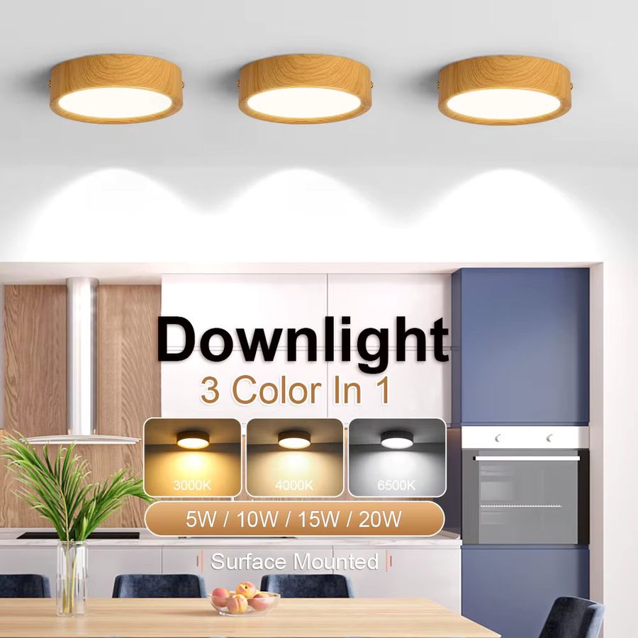 LANGYUE LED Deckenleuchte mit Holzmaserung und integriertem LED-Spotlight als oberflächenmontierte Downlight-Strahler für dein Wohnzimmer - Bild 2