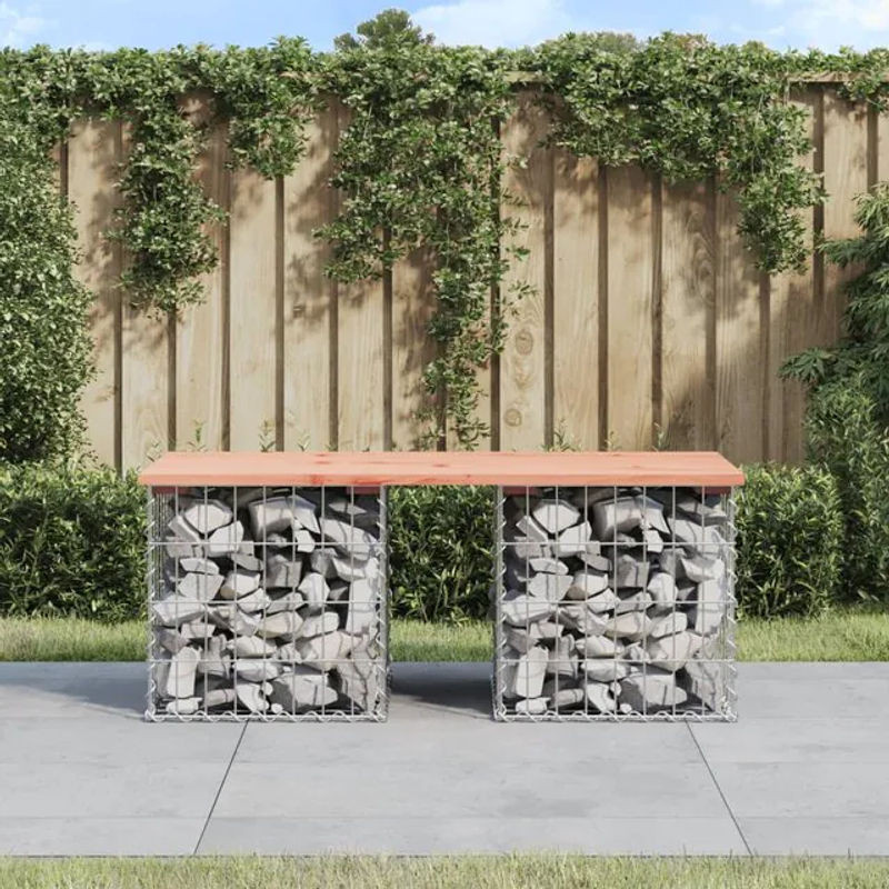 Vidaxl Gartenbank mit Gabione aus massivem Douglasienholz in Grau, B/T/H: 103 x 44 x 42 cm - Bild 1