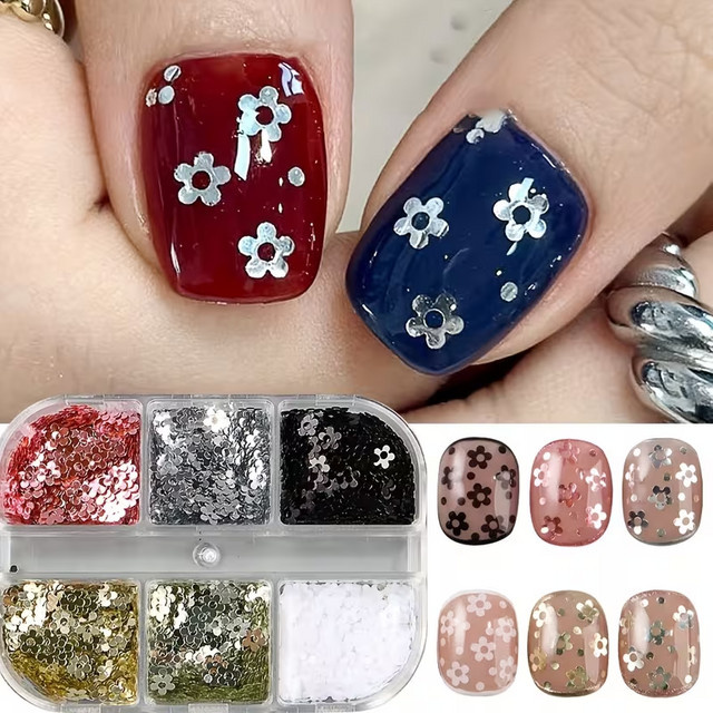 SJP Mini-Nailart-Accessoires mit 6 Fächern, Silber, Rosa, Schwarz, Weiß, Glitzer - Bild 1