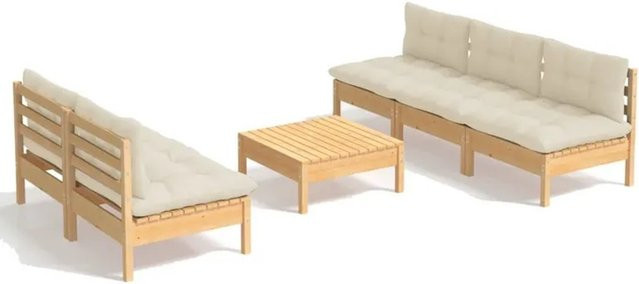 vidaXL 6-tlg Garten-Lounge-Set aus Kiefernholz mit cremeweißen Polstern - Bild 1