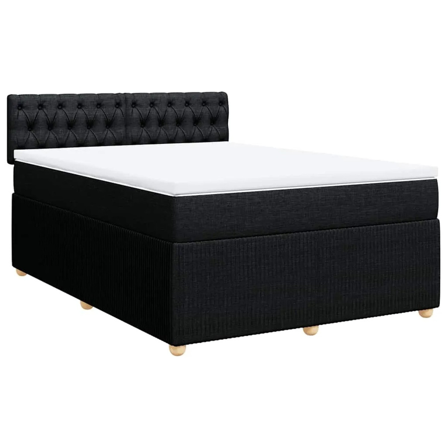 vidaXL Boxspringbett mit Matratze Schwarz, Hybridbett mit Taschenfederkern aus Stoff, B/T: 140 x 200 cm - Bild 2