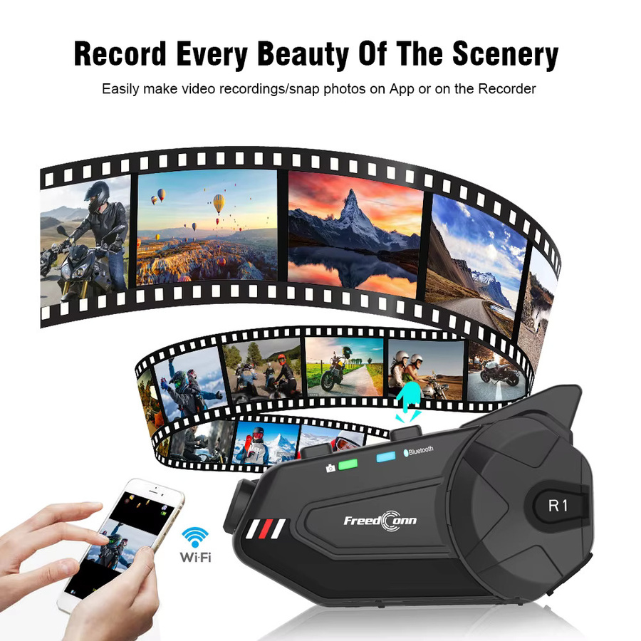 Freedconn R1Plus Bluetooth Motorrad Intercom Helm Headset mit Wifi APP Unterstützung und Lautsprecher Kopfhörern in Schwarz - Bild 3