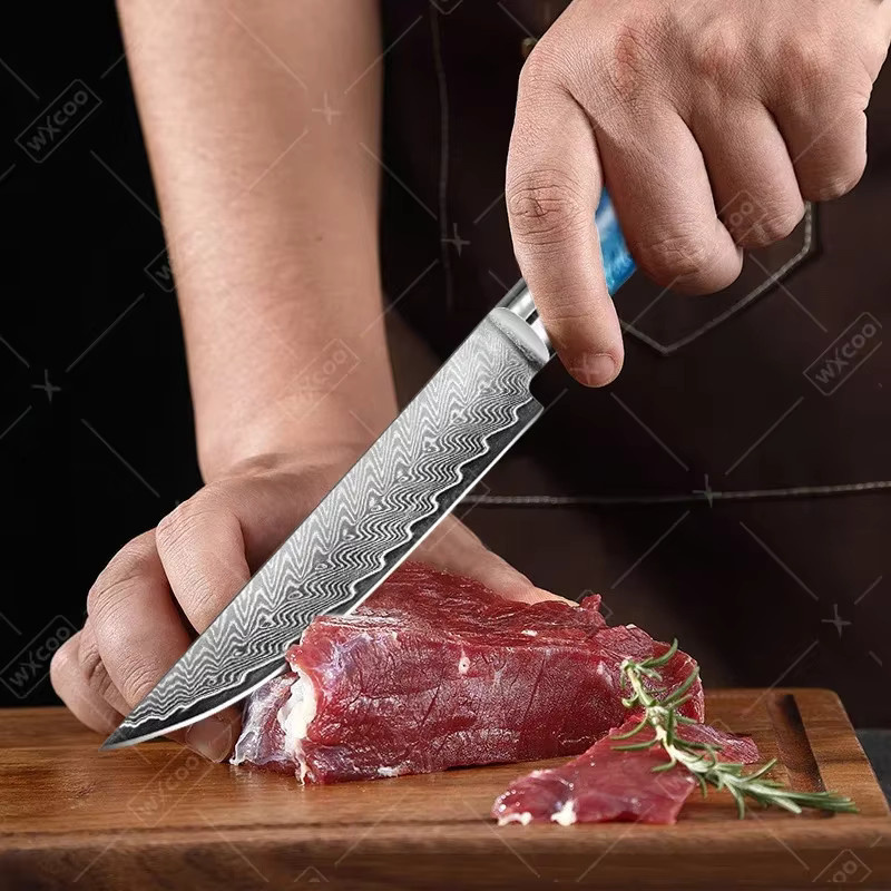 WXCOO Japanisches Damast-Küchenmesser in Silber als Mehrzweck-Kochmesser für Fleisch, Fisch und Obst - Bild 4