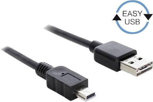 Delock USB 2.0 Kabel mit USB-A und USB-Mini-B Stecker Schwarz, Länge: 3,00 m - Bild 1
