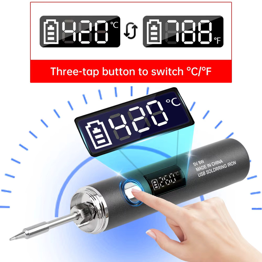 Aideepen Mini-Lötkolben USB elektrischer Lötkolben mit Typ-C-Anschluss und 5 Temperatureinstellungen in Schwarz - Bild 5