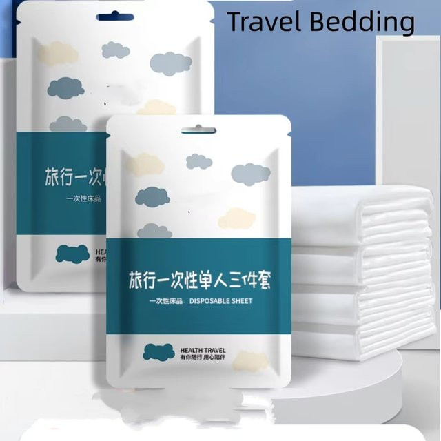 EGW Einweg Bettwäsche-Set aus weißem Vlies, 3-teiliges Set mit Bettbezug für Hotel und Reise - Bild 1