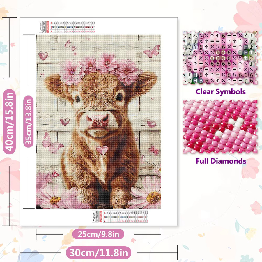 EverShine 5D-Diamantgemälde Rind und Blumen als DIY-Mosaik-Stickerei in Mehrfarbig für Erwachsene und Anfänger - Bild 2