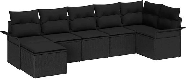 vidaXL Garten-Sofa-Set aus Poly Rattan in Schwarz mit Kissen, 7-teiliges L-Shape Lounge-Set, UV-beständig und modern gestaltet - Bild 1