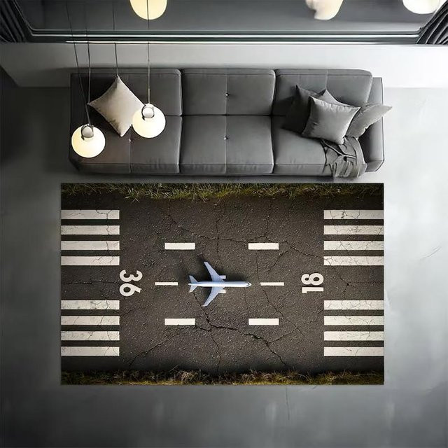 Lodestar Teppich mit Flughafen-Motiv und Start- und Landebahn in Grau, B/T: 120 x 160 cm - Bild 1