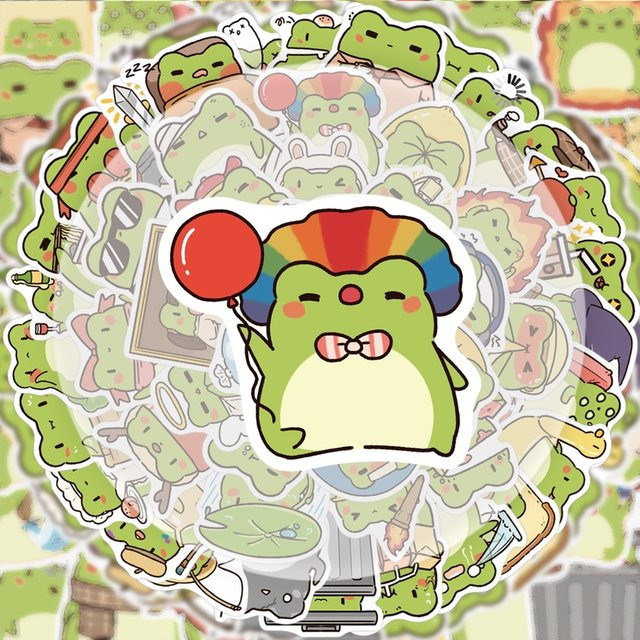 50 bunte Frosch-Doodle-Aufkleber für Wasserflaschen, Laptops und Handyhüllen - Bild 1
