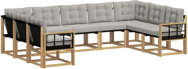 vidaXL Outdoor-Sofagarnitur in U-Form aus Akazienholz und Textilene mit Kissen in Weiß und Hellgrau - Bild 1